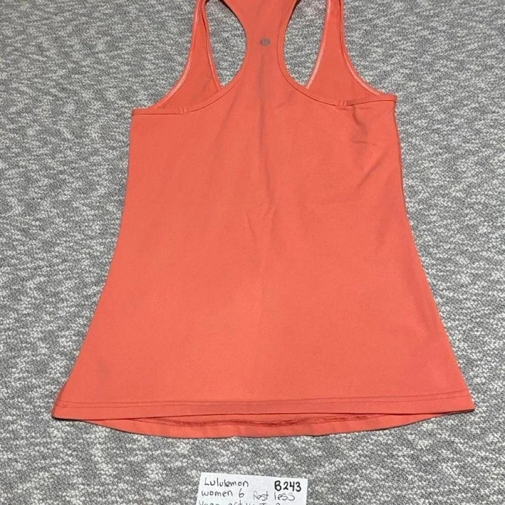 Lululemon Women's 6 rest less Yoga Active Top Orange. SKU-B243